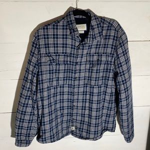 Boston Traders blue gray plaid Lined flannel shirt jacket shacket L